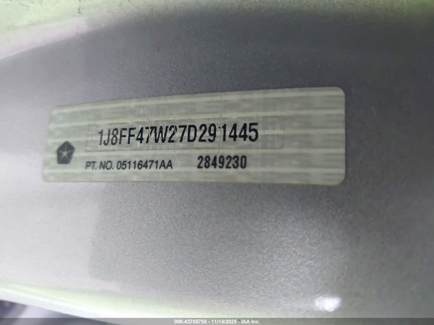2007 Jeep Compass Sport VIN: 1J8FF47W27D291445 Lot: 43705755