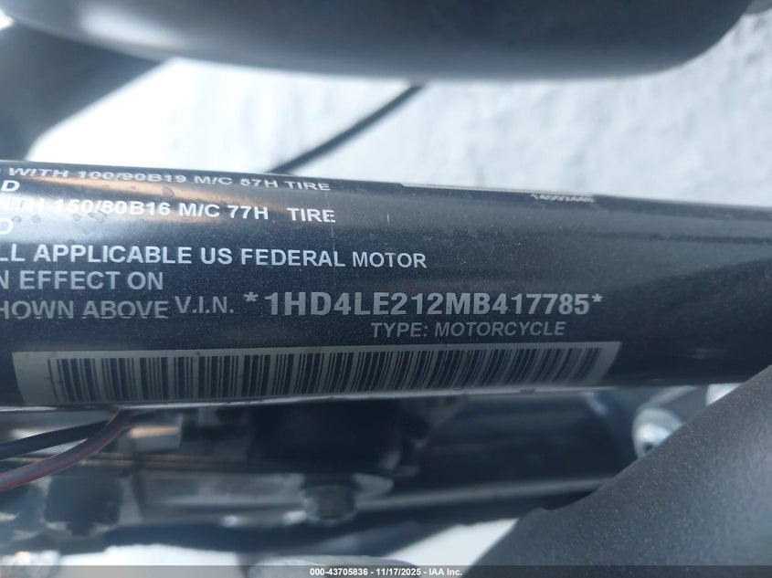 2021 Harley-Davidson Xl883 N VIN: 1HD4LE212MB417785 Lot: 43705836