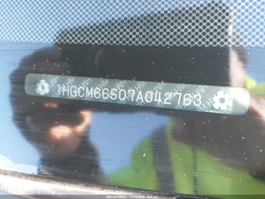 2007 Honda Accord 3.0 Ex VIN: 1HGCM66507A042763 Lot: 43705953