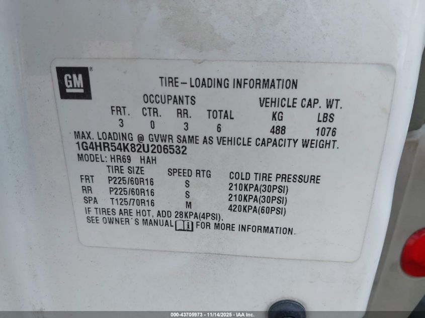 2002 Buick Lesabre Limited VIN: 1G4HR54K82U206532 Lot: 43705973