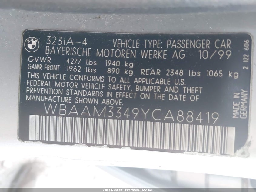 WBAAM3349YCA88419 2000 BMW 3ER photo no. 6