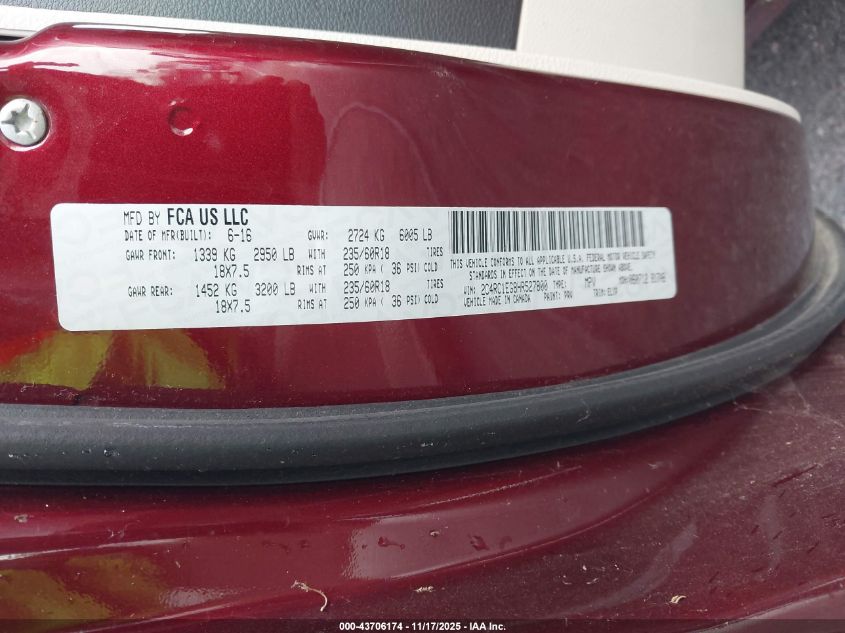 2017 Chrysler Pacifica Touring-L Plus VIN: 2C4RC1EG8HR527800 Lot: 43706174