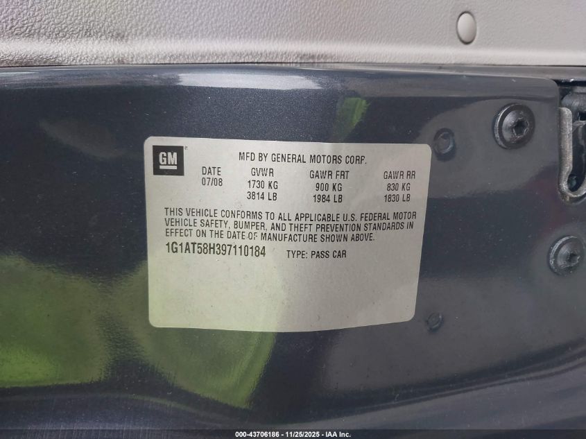 2009 Chevrolet Cobalt Lt VIN: 1G1AT58H397110184 Lot: 43706186