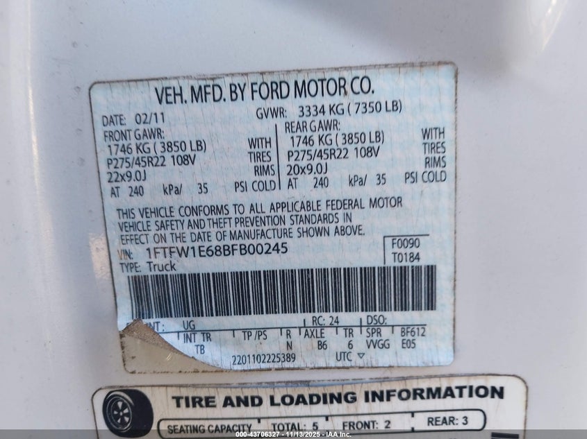 1FTFW1E68BFB00245 2011 FORD F-150 photo no. 9
