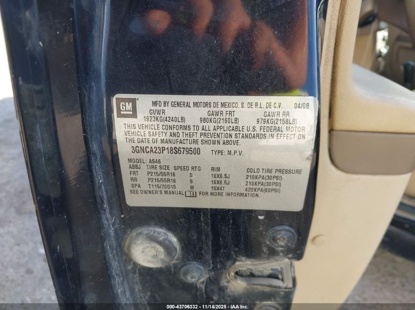 2008 Chevrolet Hhr Lt VIN: 3GNCA23P18S679500 Lot: 43706332