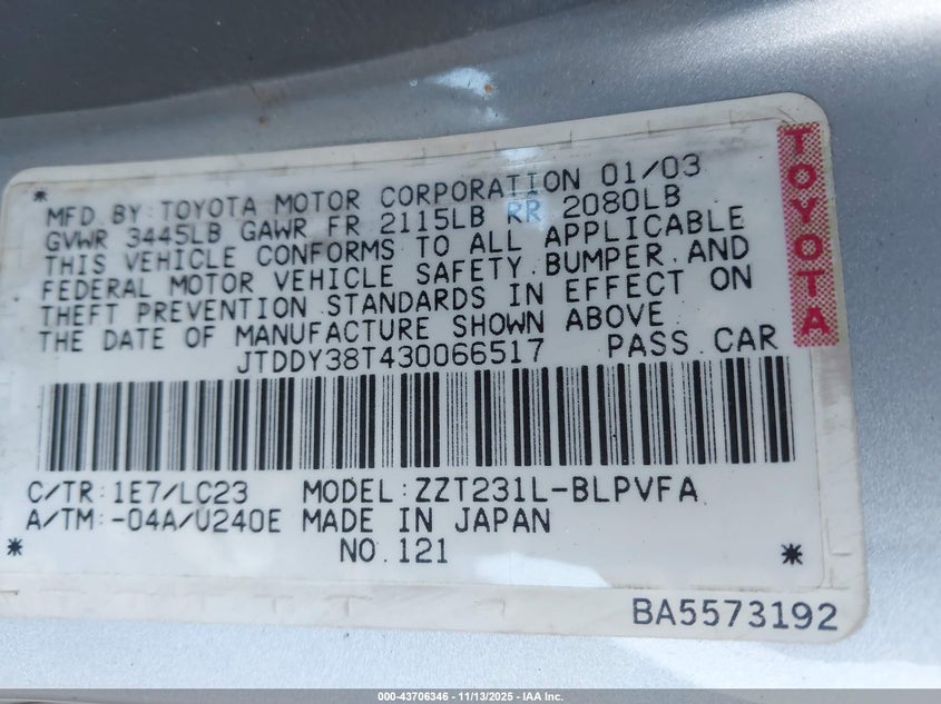 JTDDY38T430066517 2003 TOYOTA CELICA photo no. 9