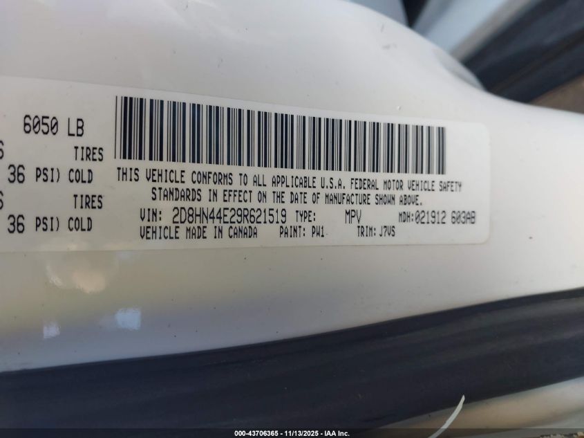 2009 Dodge Grand Caravan Se VIN: 2D8HN44E29R621519 Lot: 43706365