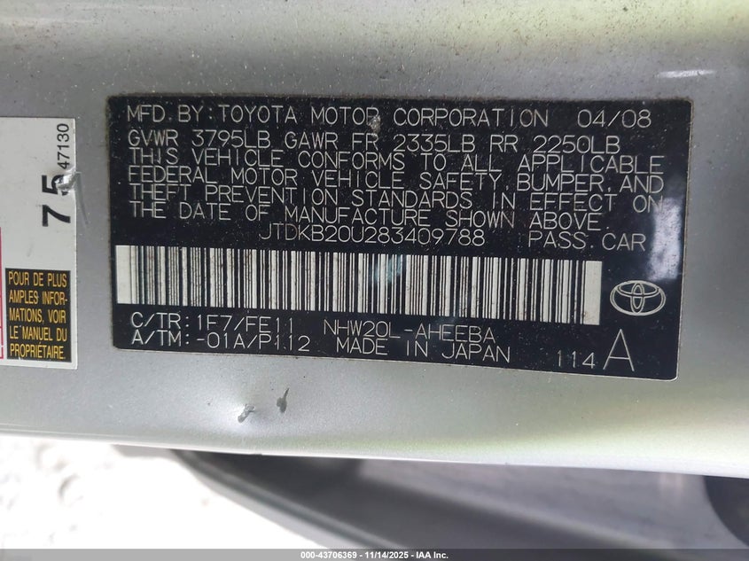 JTDKB20U283409788 2008 TOYOTA PRIUS photo no. 9