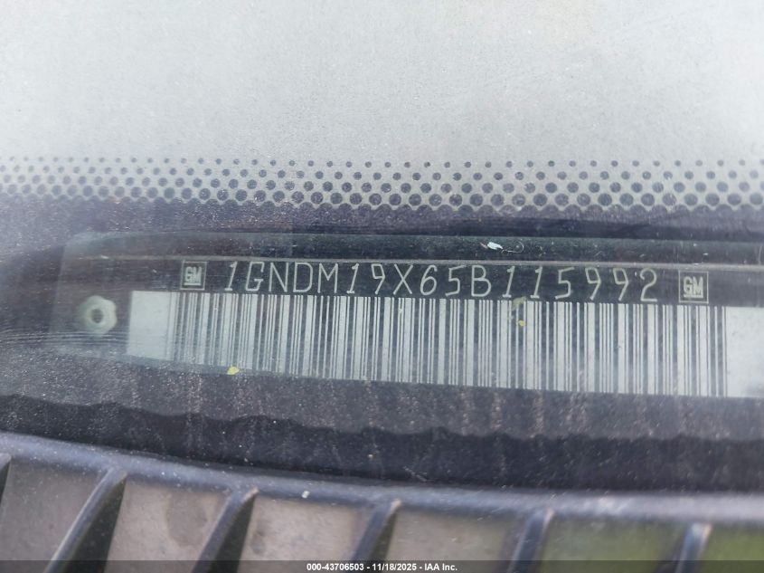 2005 Chevrolet Astro VIN: 1GNDM19X65B115992 Lot: 43706503