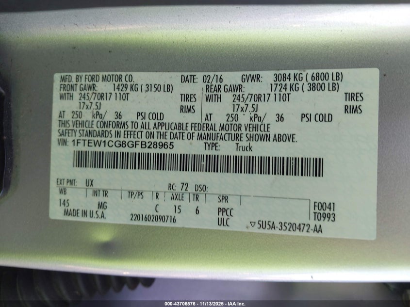1FTEW1CG8GFB28965 2016 FORD F-150 photo no. 9