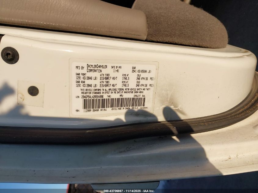 2002 Dodge Grand Caravan Es VIN: 2B4GP54L42R594996 Lot: 43706867