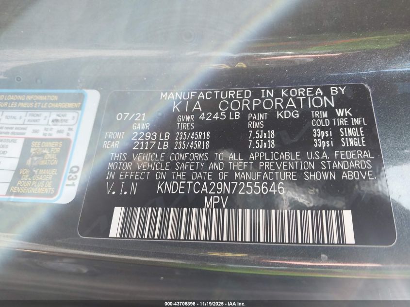 2022 Kia Seltos Sx Turbo VIN: KNDETCA29N7255646 Lot: 43706898