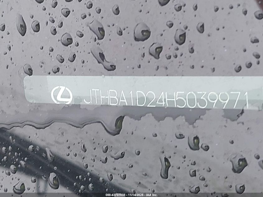 2017 Lexus Is 200T VIN: JTHBA1D24H5039971 Lot: 43707038