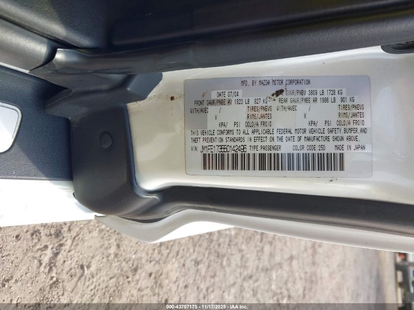 2005 Mazda Rx-8 6 Speed Manual VIN: JM1FE173550142496 Lot: 43707175