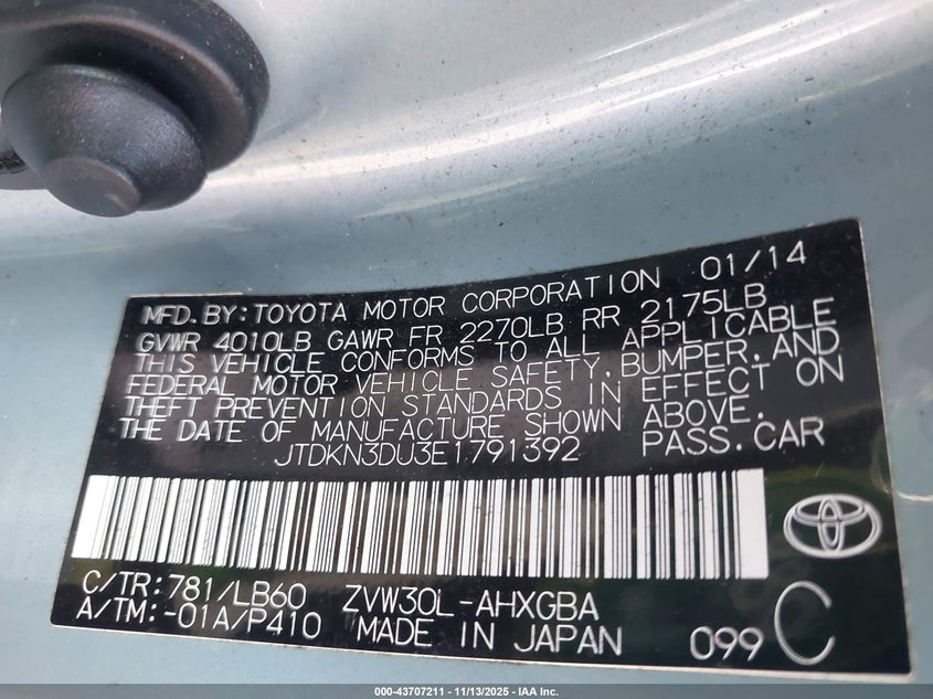 JTDKN3DU3E1791392 2014 TOYOTA PRIUS photo no. 9