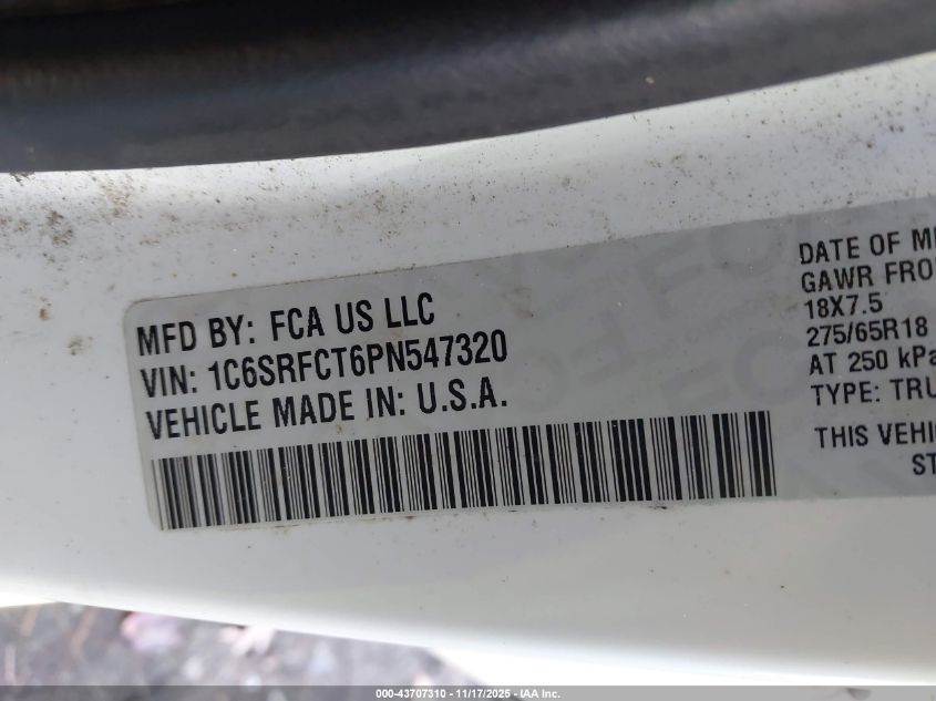 2023 Ram 1500 Tradesman 4X4 6'4 Box VIN: 1C6SRFCT6PN547320 Lot: 43707310