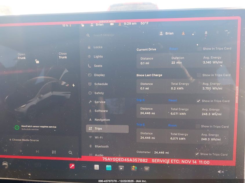 2025 Tesla Model Y Long Range Dual Motor Rear-Wheel Drive VIN: 7SAYGDED4SA357882 Lot: 43707378