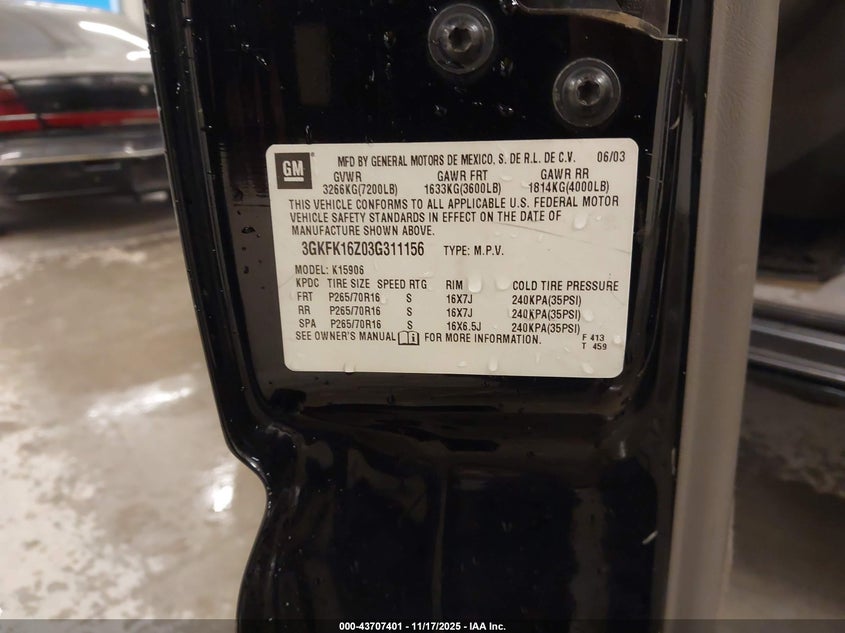 3GKFK16Z03G311156 2003 GMC YUKON photo no. 9
