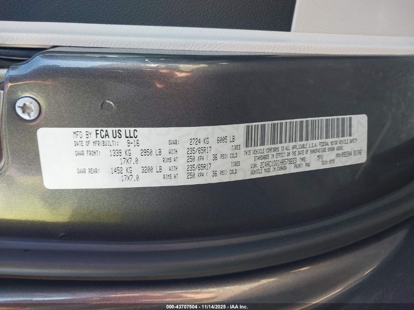 2017 Chrysler Pacifica Touring VIN: 2C4RC1DG1HR579223 Lot: 43707504