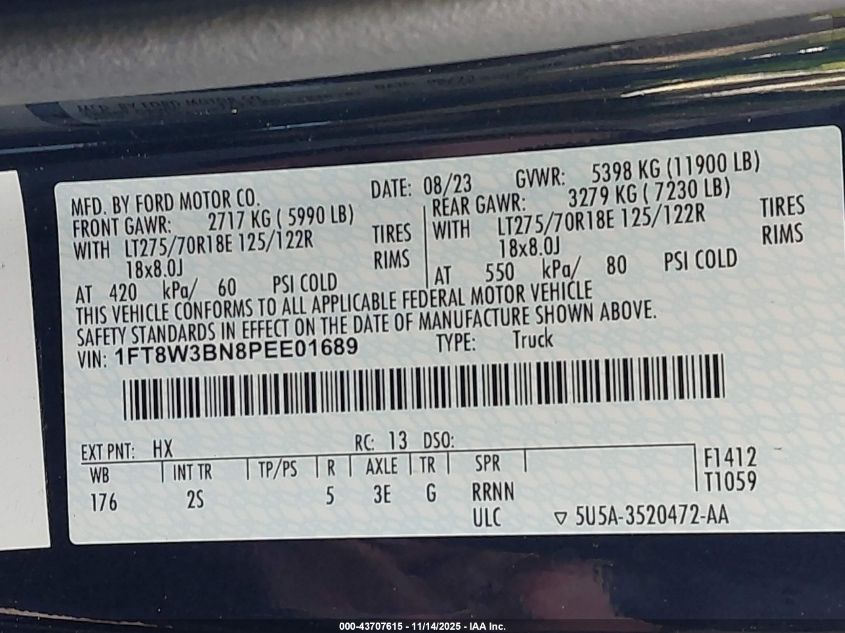 2023 Ford F-350 Xlt VIN: 1FT8W3BN8PEE01689 Lot: 43707615