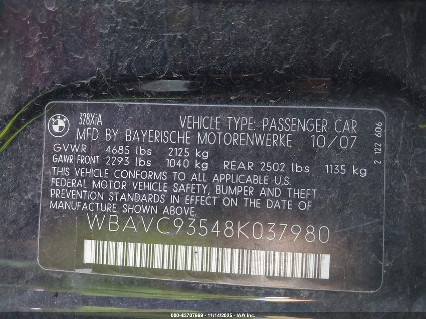 WBAVC93548K037980 2008 BMW 3ER photo no. 9