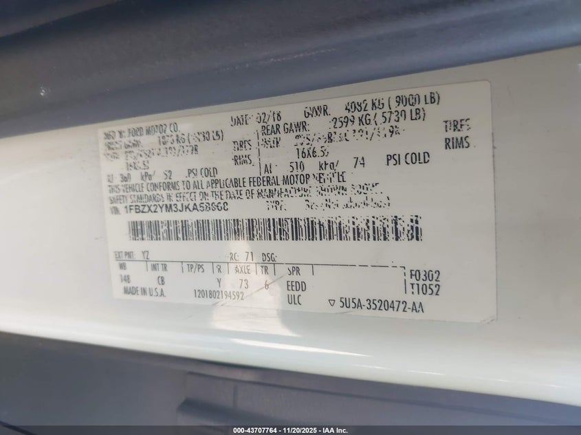 1FBZX2YM3JKA58068 2018 FORD TRANSIT photo no. 9