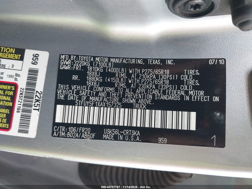 5TFUY5F1XAX157325 2010 TOYOTA TUNDRA photo no. 9
