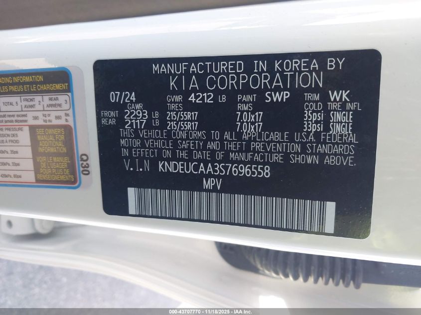 2025 Kia Seltos S VIN: KNDEUCAA3S7696558 Lot: 43707770