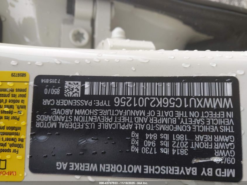 2019 Mini Hardtop Cooper VIN: WMWXU1C56K2J01256 Lot: 43707933