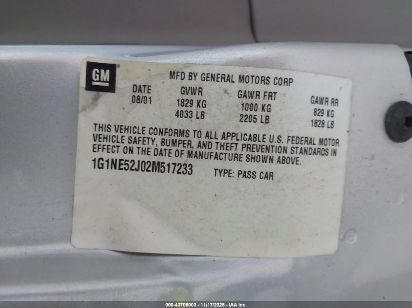 2002 Chevrolet Malibu Ls VIN: 1G1NE52J02M517233 Lot: 43708003
