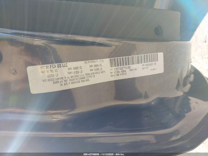 2015 Fiat 500E Battery Electric VIN: 3C3CFFGE2FT741282 Lot: 43708095