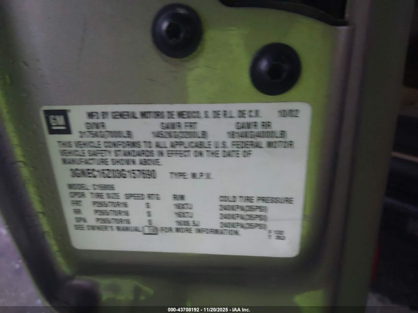 2003 Chevrolet Suburban 1500 Ls VIN: 3GNEC16Z03G157690 Lot: 43708192