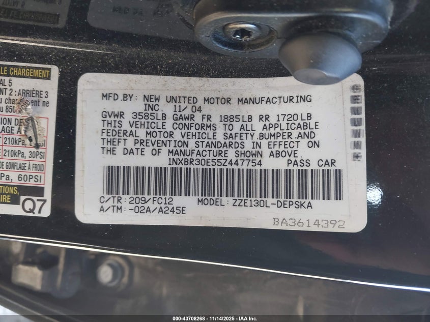 1NXBR30E55Z447754 2005 TOYOTA COROLLA photo no. 9