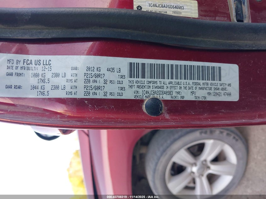 2016 JEEP COMPASS SPORT - 1C4NJCBA2GD640983