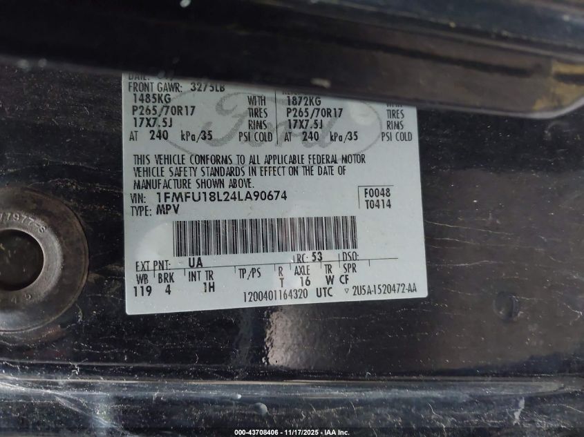 2004 Ford Expedition Eddie Bauer VIN: 1FMFU18L24LA90674 Lot: 43708406