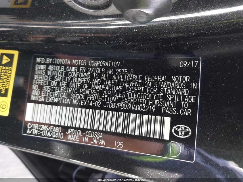 JTDBVRBD3HA003219 2017 TOYOTA MIRAI photo no. 9