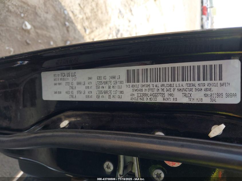2017 Ram 3500 Lone Star 4X4 8' Box VIN: 3C63RRHL4HG627725 Lot: 43708506
