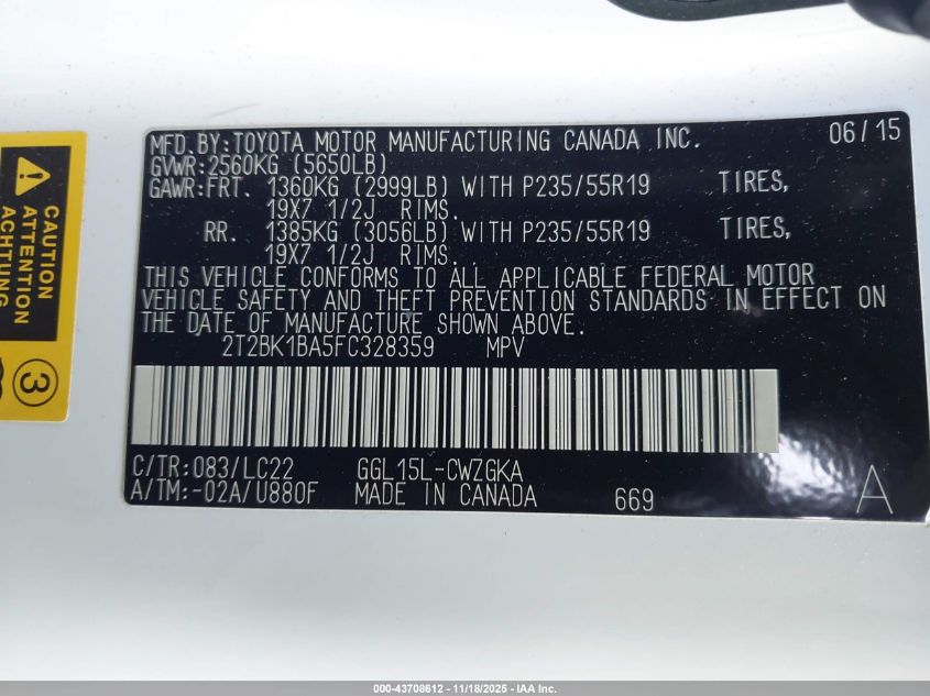 2015 Lexus Rx 350 F Sport VIN: 2T2BK1BA5FC328359 Lot: 43708612