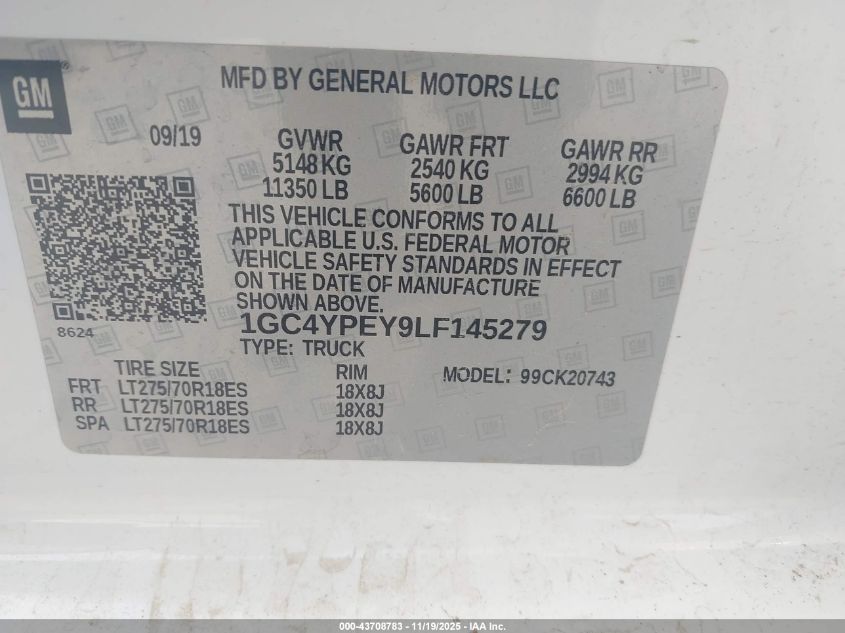 2020 Chevrolet Silverado 2500Hd 4Wd Standard Bed Ltz VIN: 1GC4YPEY9LF145279 Lot: 43708783