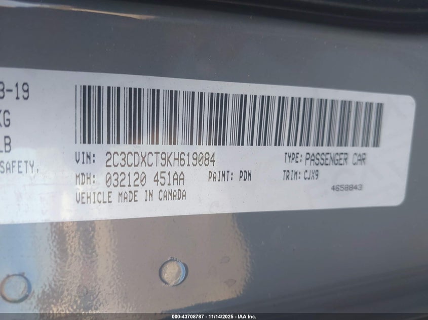 2C3CDXCT9KH619084 2019 DODGE CHARGER photo no. 9
