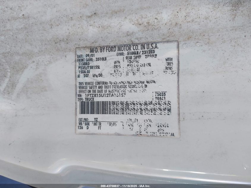 2002 Ford Ranger VIN: 1FTZR15U12TA16157 Lot: 43708837