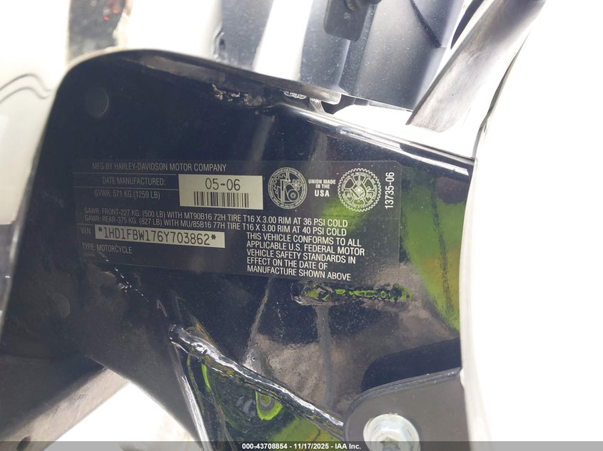 2006 Harley-Davidson Flhri VIN: 1HD1FBW176Y703862 Lot: 43708854