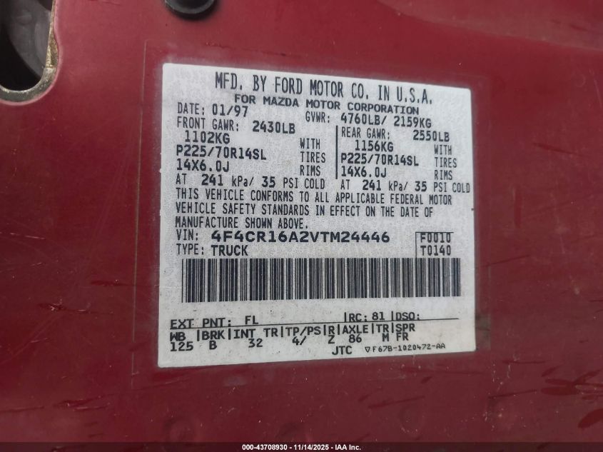 1997 Mazda B2300 Se VIN: 4F4CR16A2VTM24446 Lot: 43708930