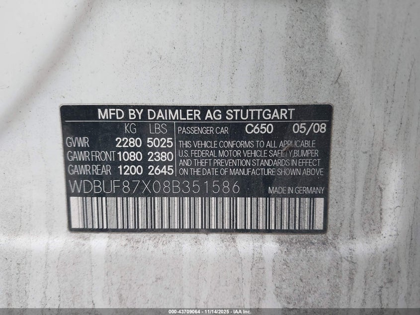 WDBUF87X08B351586 2008 MERCEDES-BENZ E-KLASSE photo no. 9