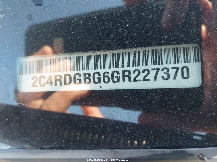 2016 Dodge Grand Caravan American Value Pkg VIN: 2C4RDGBG6GR227370 Lot: 43709094