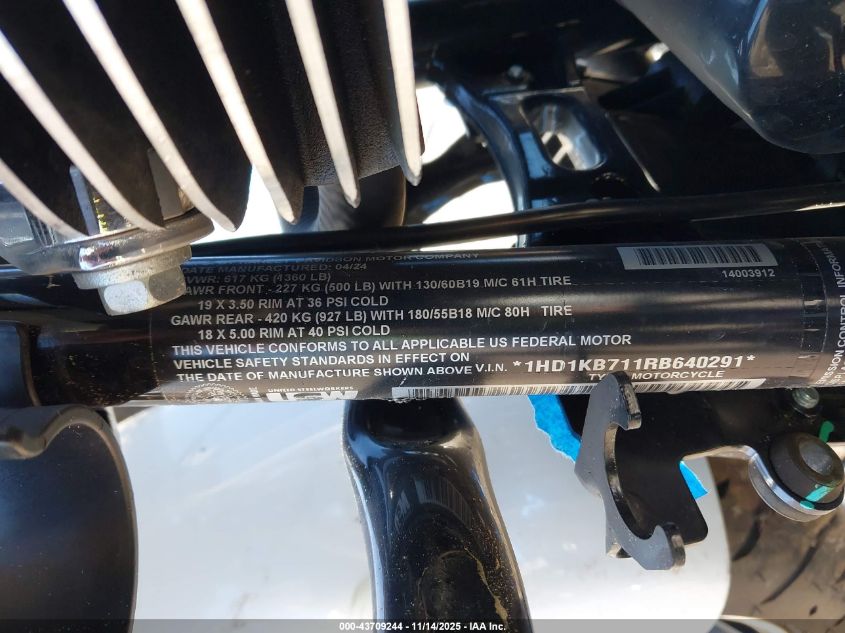 2024 Harley-Davidson Flhx VIN: 1HD1KB711RB640291 Lot: 43709244