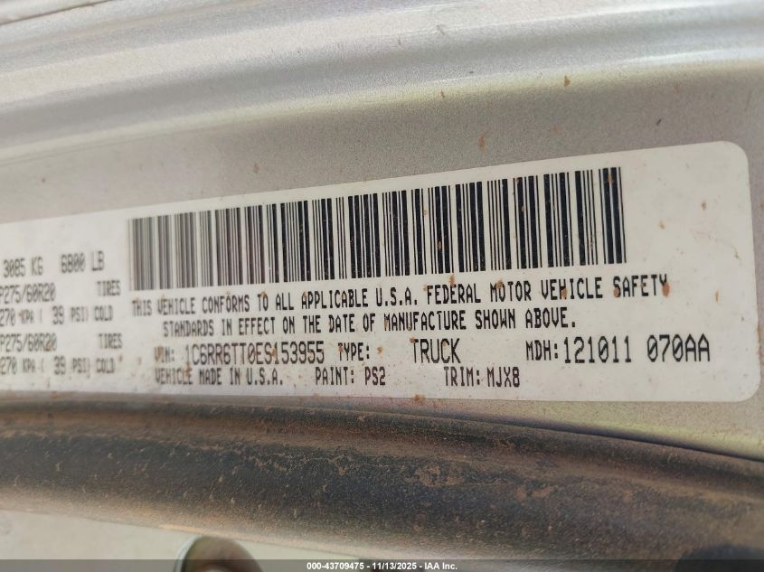 2014 Ram 1500 Lone Star VIN: 1C6RR6TT0ES153955 Lot: 43709475