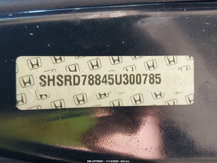 2005 Honda Cr-V Ex VIN: SHSRD78845U300785 Lot: 43709481
