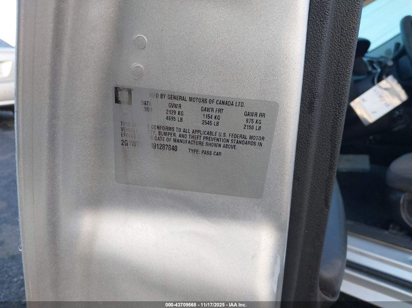 2009 Chevrolet Impala Lt VIN: 2G1WT57N491287840 Lot: 43709568