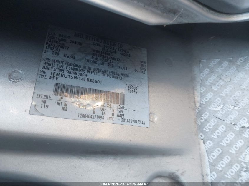 2004 Ford Expedition Xlt VIN: 1FMRU15W14LB53601 Lot: 43709576